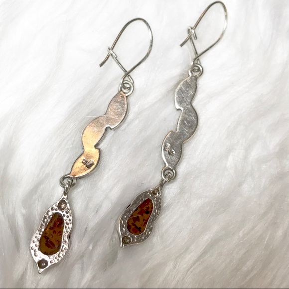 925 Sterling Genuine Mulicolor Green Yellow Honey Baltic Amber Dangle Ea… - Picture 6 of 8